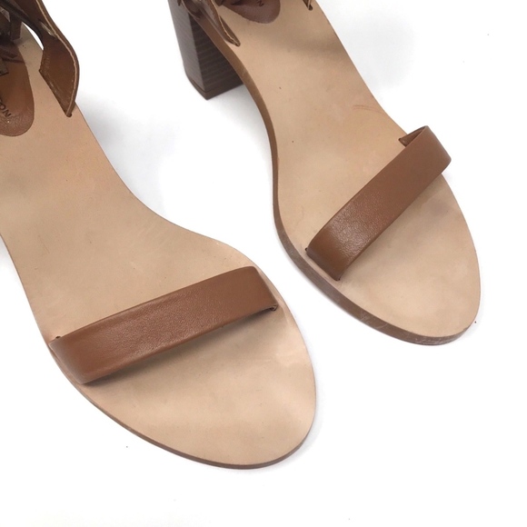 Zara Brown Leather Fringe Grommet Strappy Sandals - Picture 4 of 8